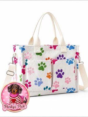 Parky’s Pick Paw Print Corduroy Tote Shoulder Bag